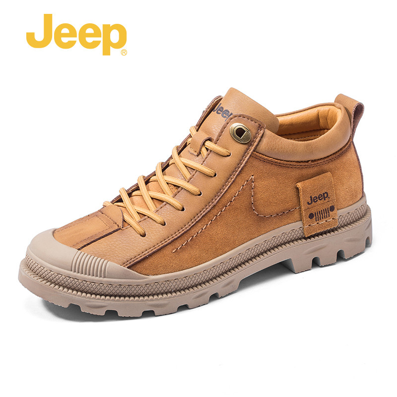 Jeep男鞋吉普反绒皮马丁靴男潮流复古低帮工装短靴 驼色 43码