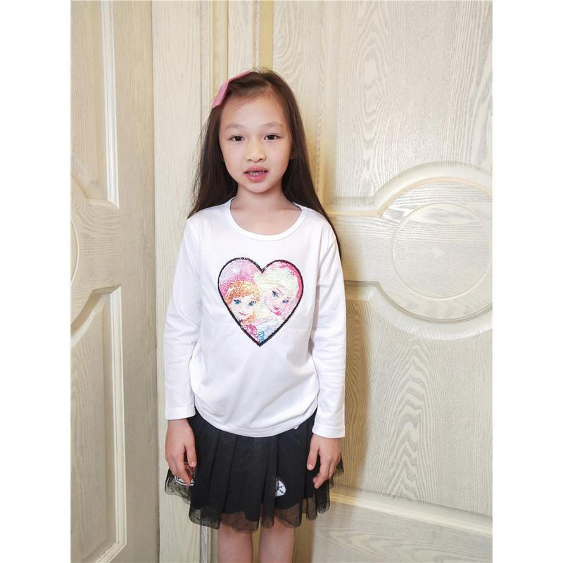 迪鲁奥（DILUAO)儿童变色衣服会变的衣服童装男女童儿童双面变色变图案亮片春秋长袖体恤 冰雪奇缘现货 150cm