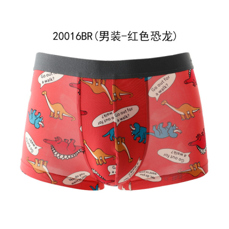 歌瑞尔本命年印花男女平角裤情侣性感舒适内裤衩20016BR 男装-红色恐龙 S