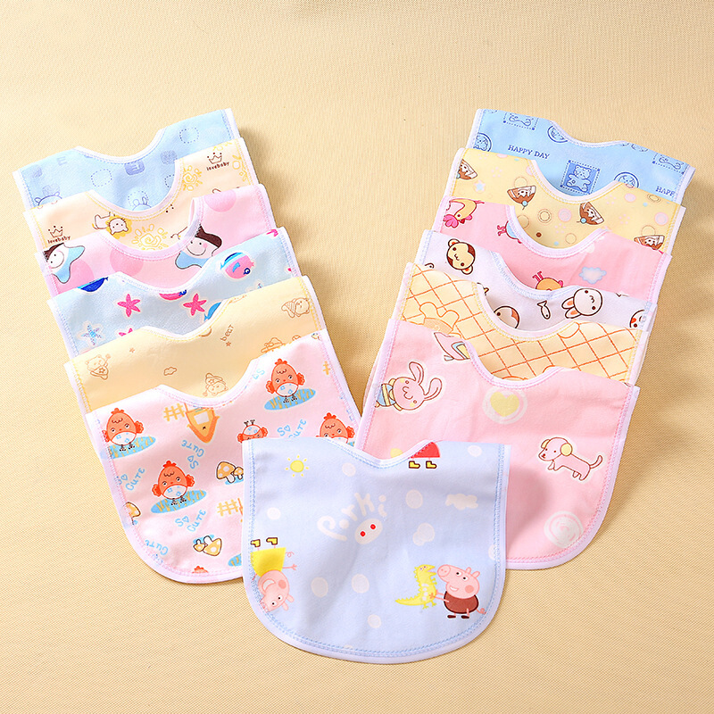 迪鲁奥（DILUAO)宝宝吃饭兜婴儿天鹅绒围嘴防水暗扣儿童口水巾婴幼儿围兜5条/10条 男宝蓝黄(10条装) 默认尺寸