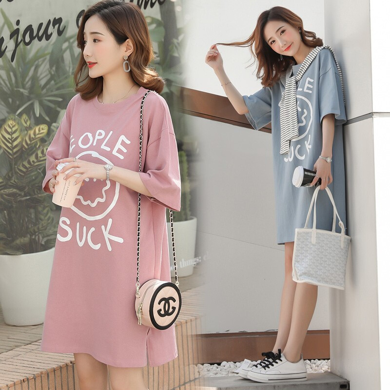 迪鲁奥（DILUAO)孕妇装夏装外出2019新款条纹披肩孕妇连衣裙中长款时尚潮妈孕妇裙子夏季宽松透气T恤_426_770 蓝色 L