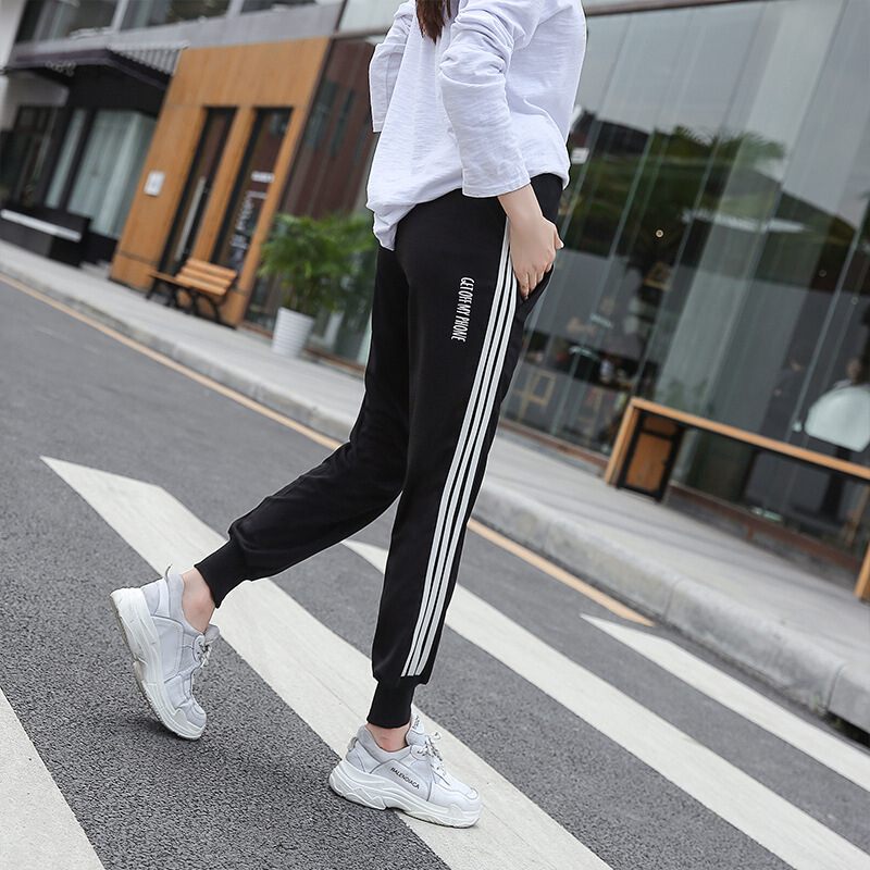 迪鲁奥（DILUAO)新款上市孕妇裤子夏季薄款外穿宽松春秋打底运动裤雪纺休闲裤长裤夏装_793 802-黑条纹-秋款 L