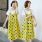 迪鲁奥（DILUAO)孕妇装夏装连衣裙套装中长款过膝宽松夏天裙子2019新款时尚加大码孕妇裙_888_79 黄色【单件裙】 L【一般建议100-120斤】