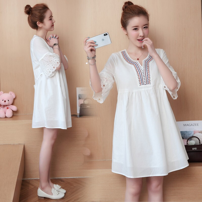 迪鲁奥（DILUAO)孕妇装夏装连衣裙新款孕妇裙时尚2019中长款纯棉夏季上衣外出服_329 178裙+肤色安全裤 XL