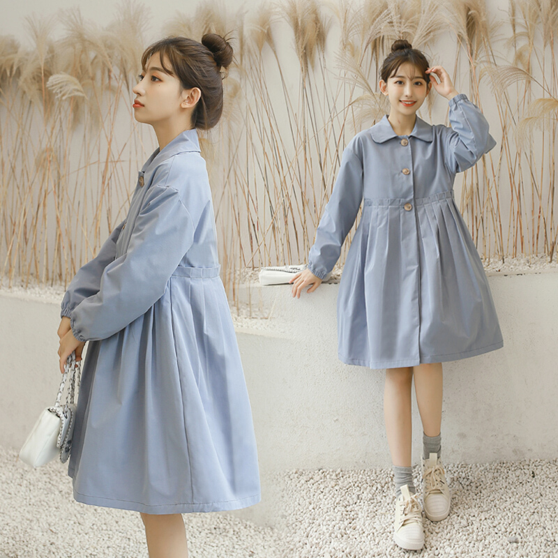 迪鲁奥（DILUAO)孕妇装秋装外套风衣女中长款2019新款时尚款秋冬季韩版宽松大码孕妇上衣 蓝色 XL