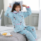 迪鲁奥（DILUAO)女冬季夹棉加厚睡衣纯棉月子服法兰绒夹棉三层保暖家居服套装睡袄_521 天蓝气球猫 XXL建议体重130-150