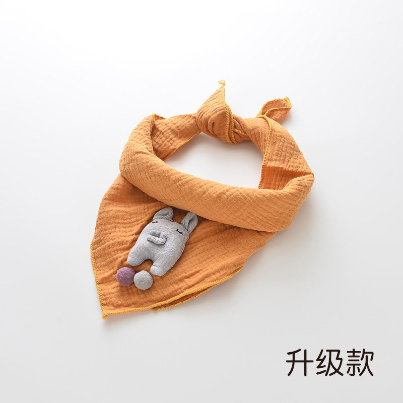 迪鲁奥（DILUAO)婴儿围巾春秋薄款宝宝儿童女童三角巾方巾防风纯棉三角小潮头巾 小猪米白+小兔粉色 1-10岁(46* 小猪黄色(升级款) 默认尺寸