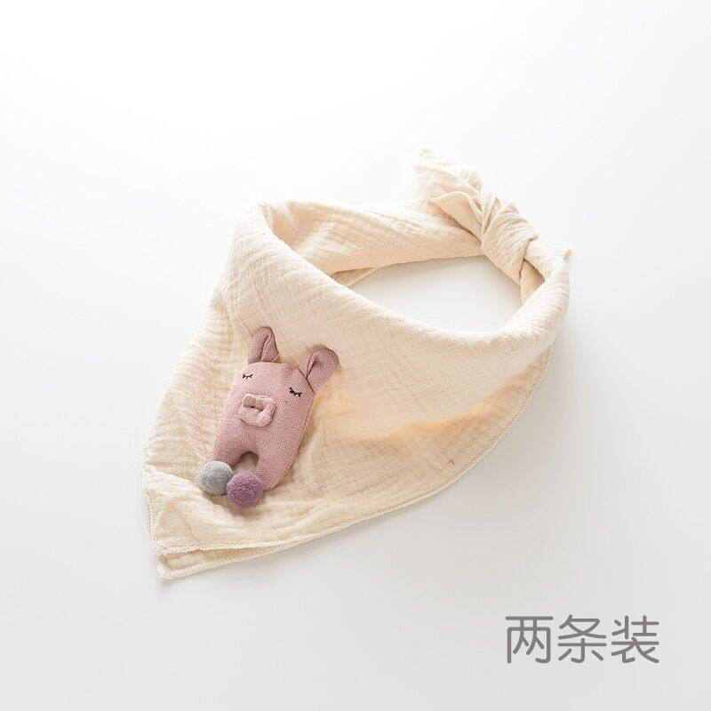迪鲁奥（DILUAO)婴儿围巾春秋薄款宝宝儿童女童三角巾方巾防风纯棉三角小潮头巾 小猪米白+小兔粉色 1-10岁(46* 小猪米色两条装 默认尺寸