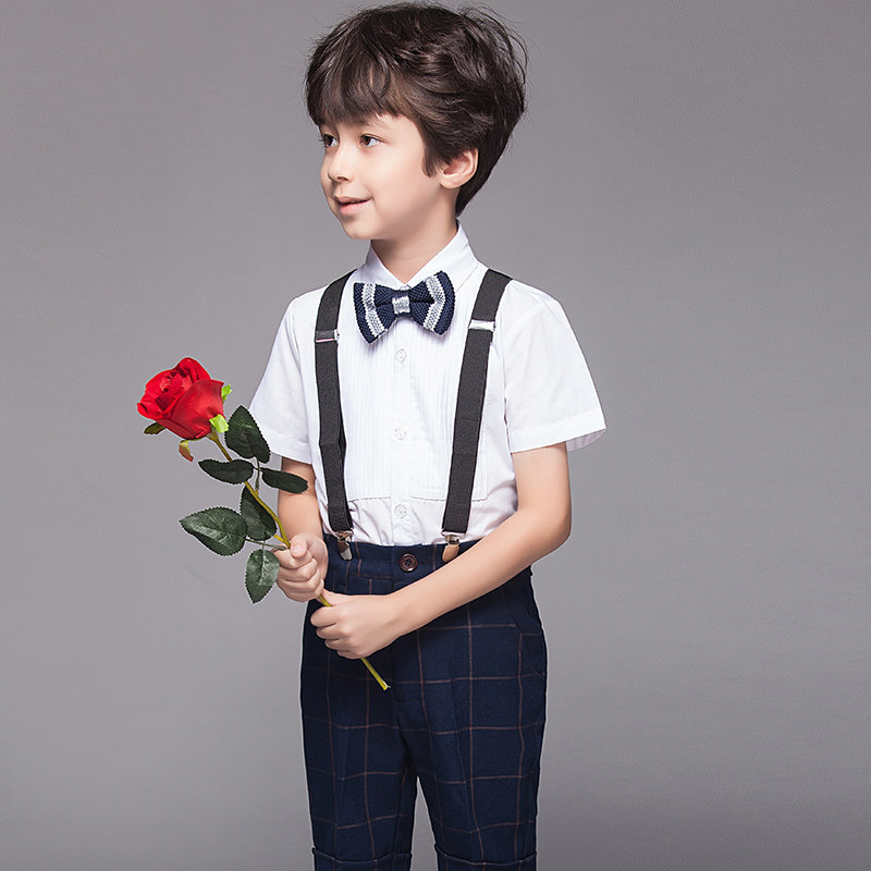 迪鲁奥（DILUAO)花童礼服男童短袖马甲套装演出服走秀钢琴表演服婚礼儿童中大童夏 102-BD短袖长裤套装(白短袖衬衫+102长裤+ 180cm