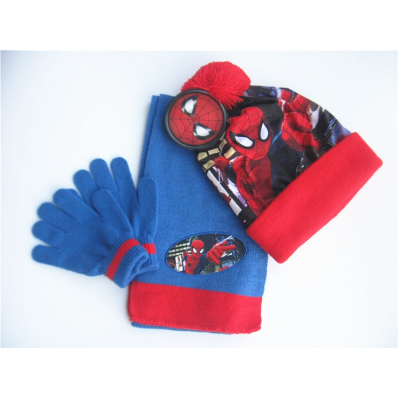 迪鲁奥（DILUAO)圣诞节新年儿童蜘蛛侠帽子手套围巾三件套男孩宝秋冬保暖 蓝色护耳套装蜘蛛侠 4-8岁 红帽蓝围巾新款蜘蛛三件 默认尺寸