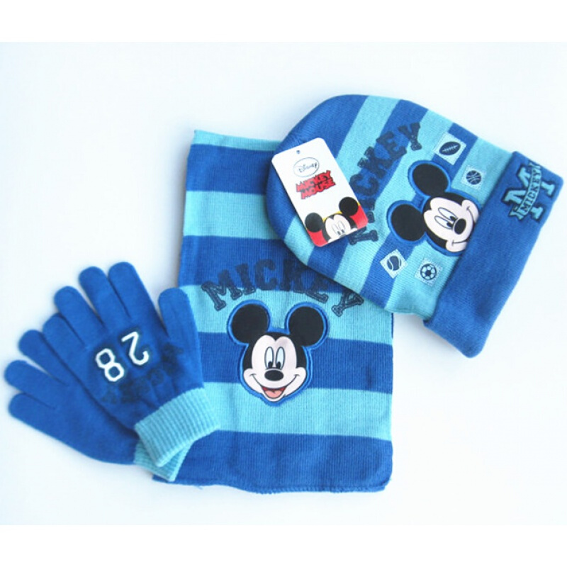 迪鲁奥（DILUAO)圣诞节新年儿童蜘蛛侠帽子手套围巾三件套男孩宝秋冬保暖 蓝色护耳套装蜘蛛侠 4-8岁 天蓝色条纹米奇三件 默认尺寸