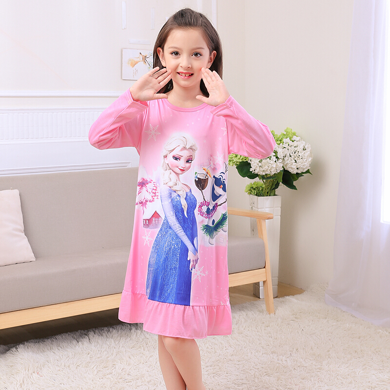 迪鲁奥（DILUAO)春季儿童长袖睡裙女童纯棉睡衣卡通白雪公主裙子冰雪奇缘秋季童装 粉色一爱莎 10码100-110cm
