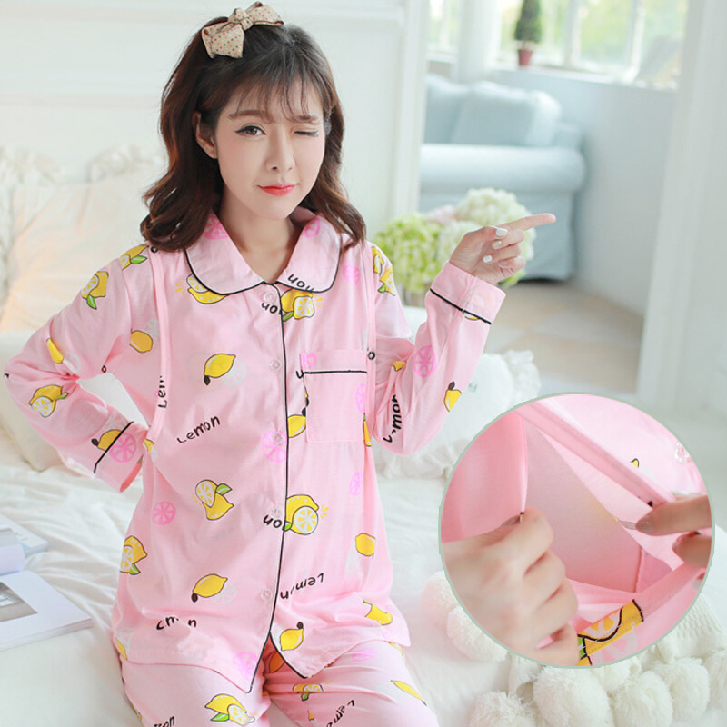 迪鲁奥（DILUAO)月子服春秋纯棉产妇产后哺乳期浦乳睡衣秋冬款孕妇怀孕期加厚保暖_132 柠檬 L(建议105-125斤)