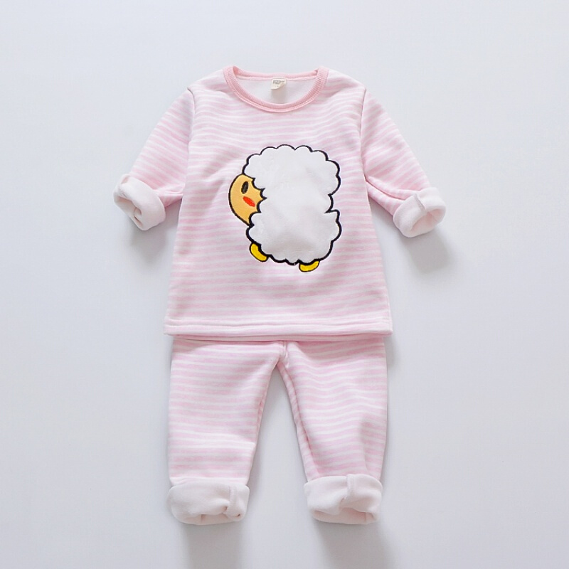 迪鲁奥（DILUAO)三岁女宝宝保暖内衣1岁3加绒加厚0女婴儿童秋衣秋裤套装纯棉外穿2 106小羊加绒加厚(粉色) 100cm/建议4周岁