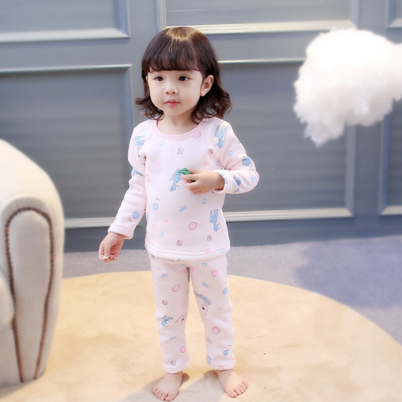 迪鲁奥（DILUAO)三岁女宝宝保暖内衣1岁3加绒加厚0女婴儿童秋衣秋裤套装纯棉外穿2 100长颈鹿加绒加厚(粉色) 85cm/建议2周岁