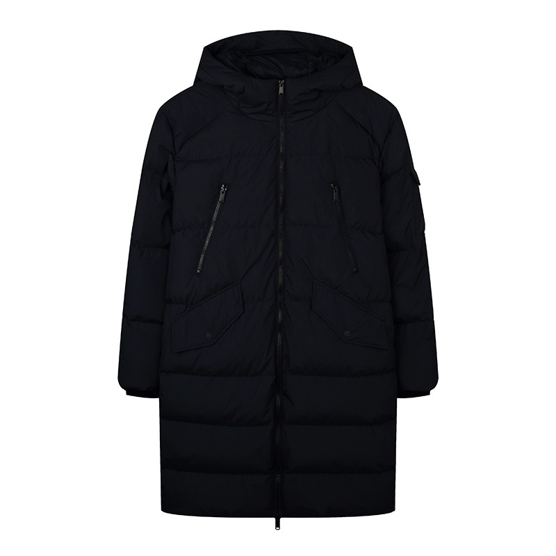 KELME卡尔美冬季新款羽绒服女中长款连帽防风保暖外套 2XL/175 黑色
