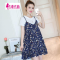 迪鲁奥（DILUAO)孕妇装夏装2019夏装新款碎花孕妇裙休闲T恤孕妇背带裤大码孕妇套装宽松孕妇连衣裙_900 宝蓝碎花 S建议90-105斤