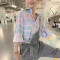 如熙格子衬衫女防晒长袖外套女士衬衫 粉紫色 XS