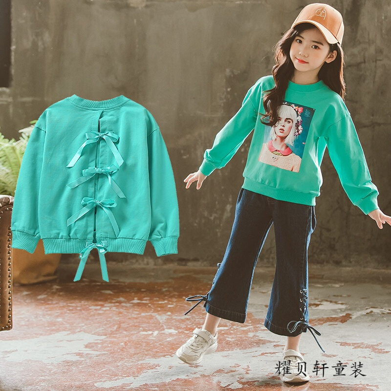 迪鲁奥（DILUAO)女童长袖T恤打底衫秋装2019新款儿童大童春秋体恤上衣小女孩_788 绿色 120cm