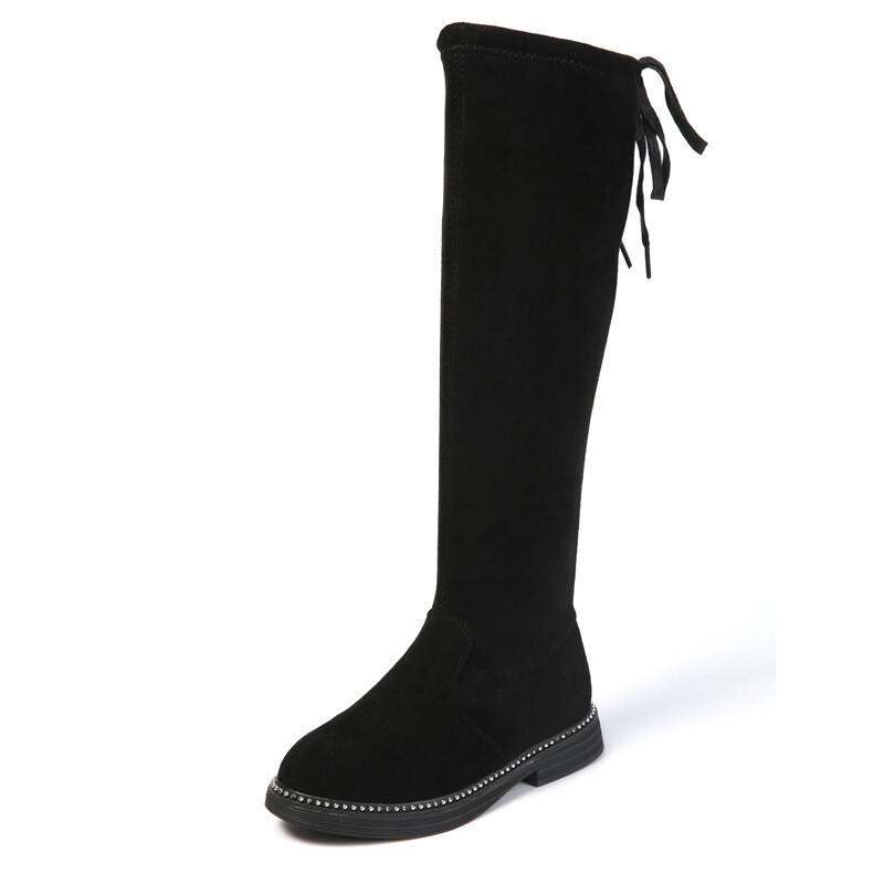 迪鲁奥（DILUAO)女童长靴小孩1-12岁2女宝宝3保暖4儿童棉鞋56高筒7皮鞋8秋冬2019新款 黑色 37码内长22.6CM