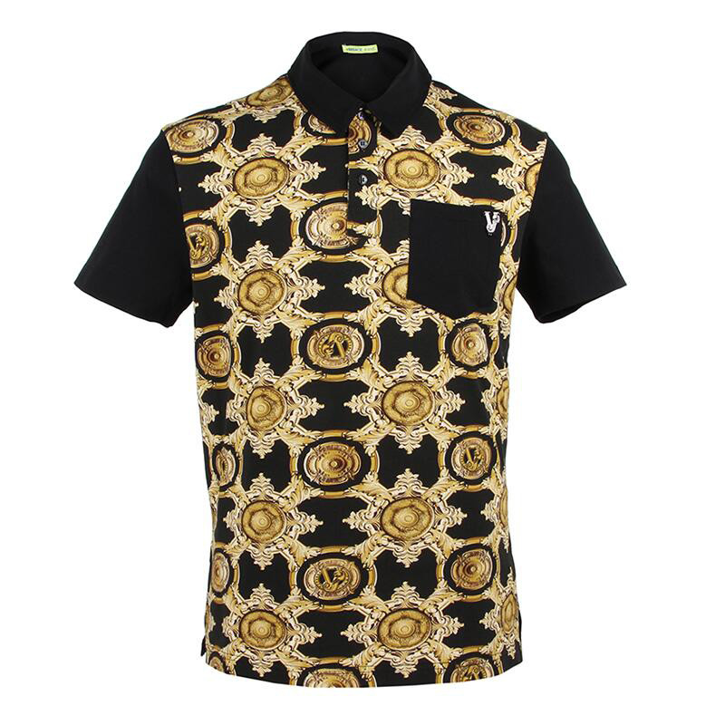 VERSACE 范思哲男士黑色巴洛克纹翻领短袖POLO衫 B3GNA704 17876 899 XXL 黑色