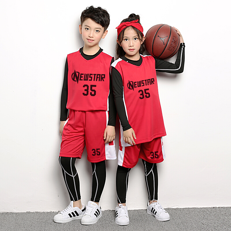 迪鲁奥（DILUAO)儿童篮球服套装男童训练球衣幼儿园小学生速干紧身衣四件套演出服 NK红色图案二 XXXS
