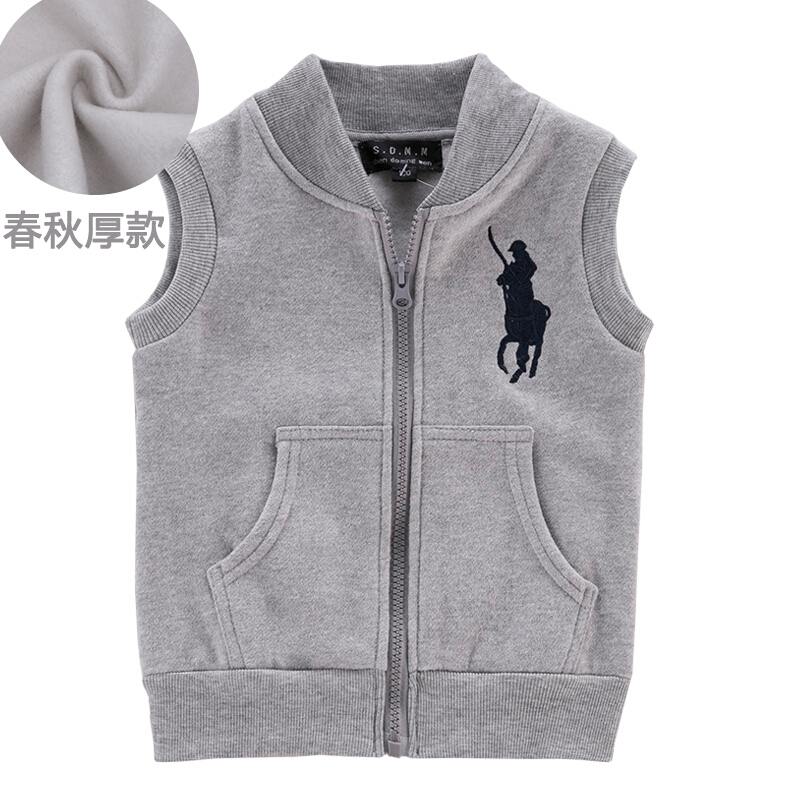 迪鲁奥（DILUAO)2019新款儿童马甲背心春婴儿坎肩薄款女宝宝小童外套男童马夹潮Sy 浅灰色(无帽)稍厚款 吊90码(身高85cm)