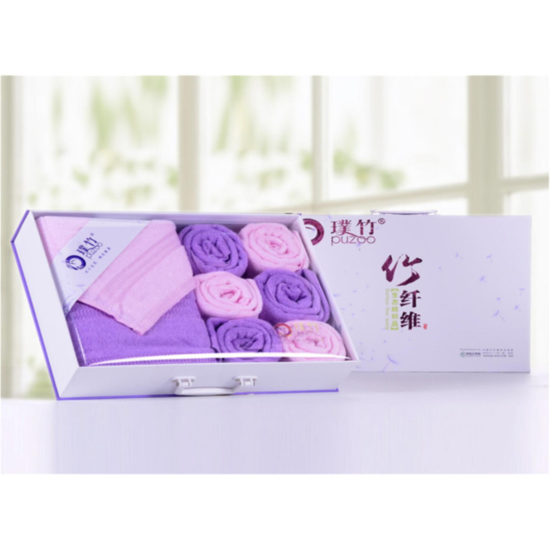 璞竹(puzoo)PZX-801 锦上添花竹纤维毛巾8件套 单盒装 粉色