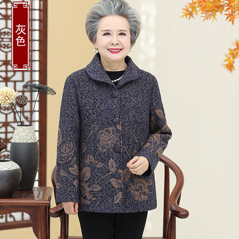 迪鲁奥（DILUAO)轻奢品质中年老太太春秋外套女老人长袖装60岁70老年人秋装衣服宽松奶奶装_425_122 3XL建议115-130斤左右详情咨询客服 灰色上衣