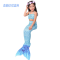 迪鲁奥（DILUAO)儿童美人鱼尾巴公主裙子服装 女童女孩美人鱼的衣服套装游泳衣_743 蓝色三件套 150cm