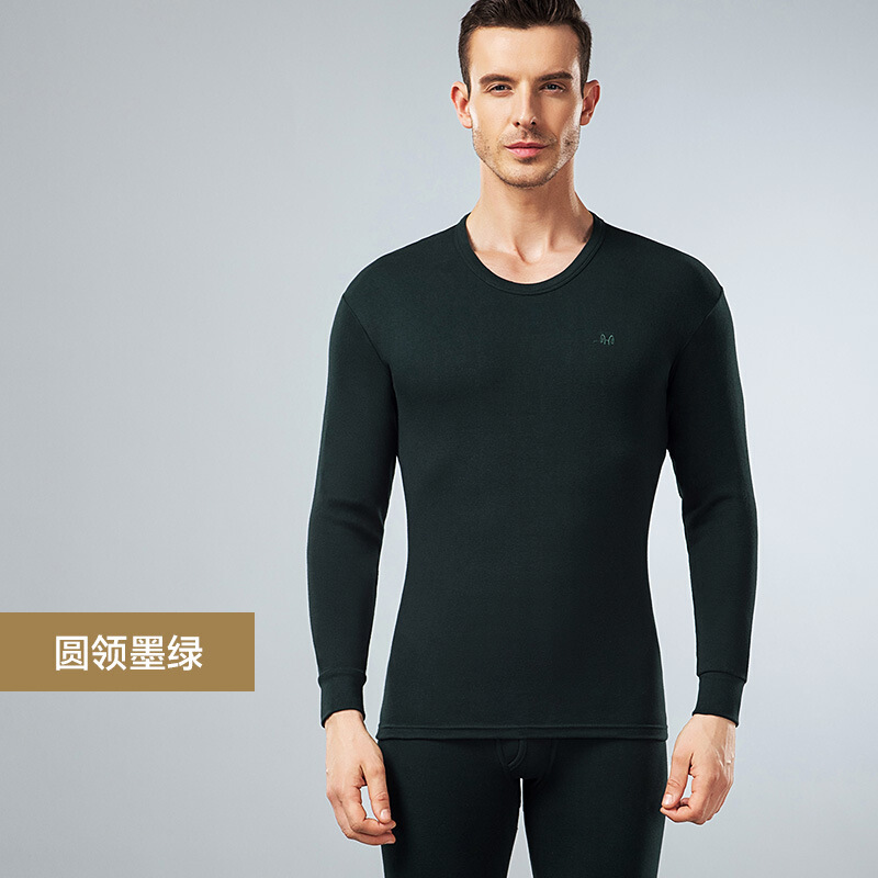 迪鲁奥（DILUAO)男秋衣秋裤圆领修身秋冬季保暖内衣男全棉打底棉毛衫套装女_718 圆领浅麻灰(圆领) 180(XXL)