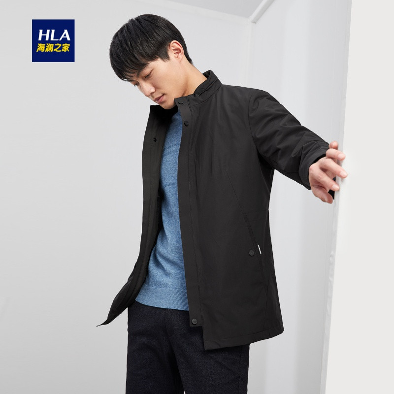 HLA海澜之家商务立领夹克2019秋季挺括中长款夹克外套男 HWJAD3R103A 黑色A4 165/84A/S