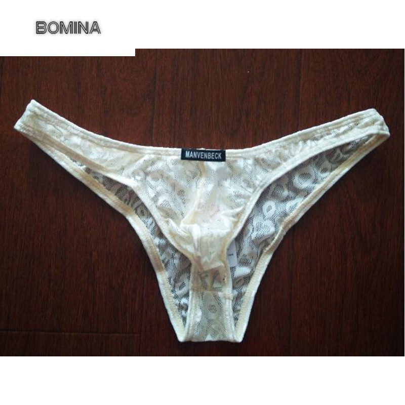 波迷娜（BOMINA)【放心购】2件男士时尚蕾丝性感三角比基尼低腰透明青年夏季窄臀内裤 白色 XXL/2.7-2.9