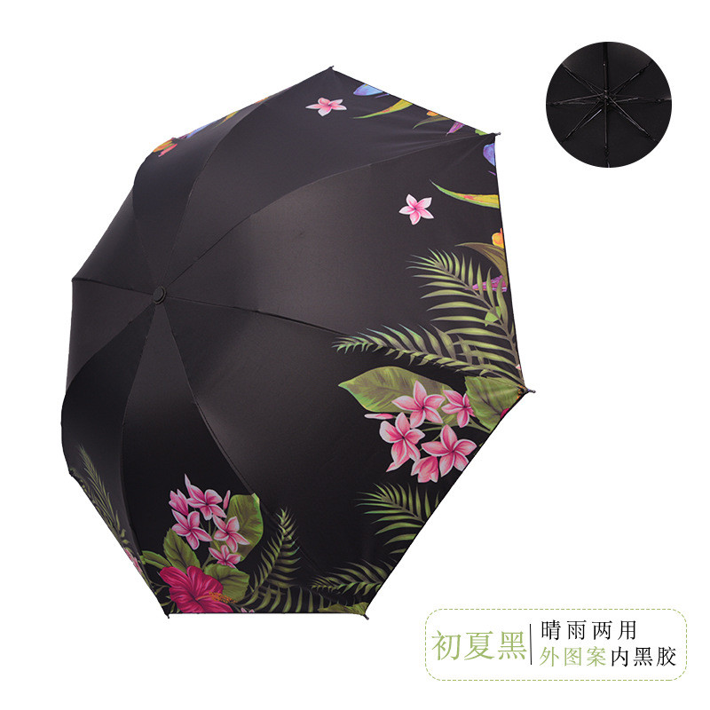 小清新 伞晴雨两用折叠太阳伞创意防紫外线防晒遮阳黑胶小黑伞 初夏黑（内黑胶）