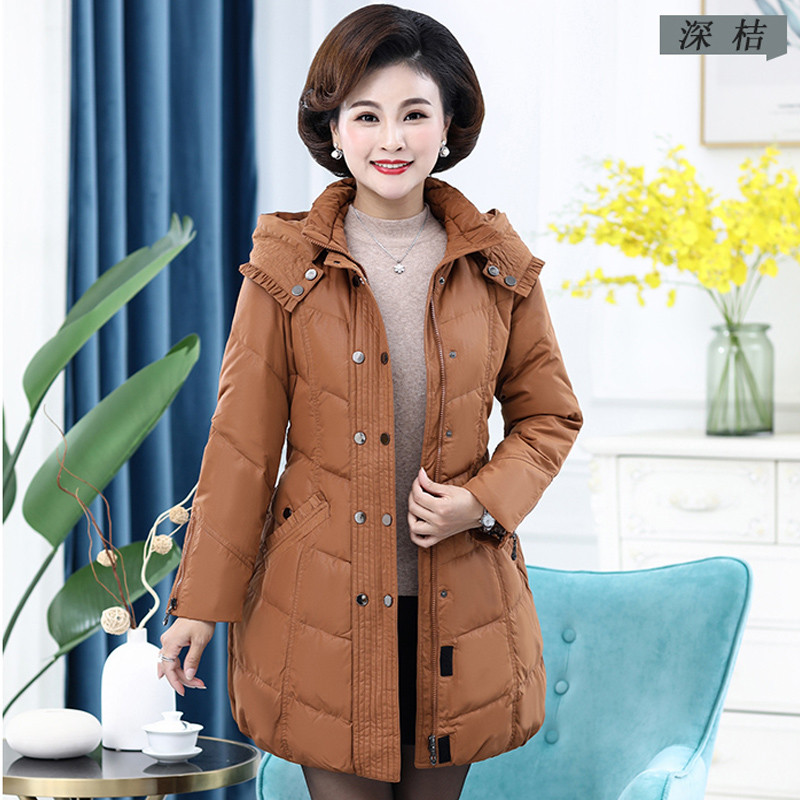 雪暖品牌2019秋冬新款妈妈装中老年羽绒服女中长款加厚保暖 165 深桔