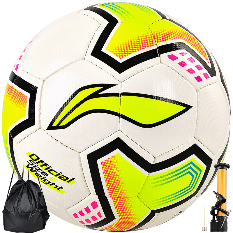 李宁 LI-NING 手缝5号足球耐磨PU材质比赛足球儿童成人zuqiu LFQK553 LFQK553-2荧光绿 5号