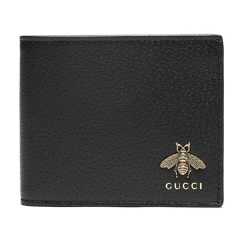 GUCCI 古驰 男款Animalier系列皮革短款钱包钱夹 523666 DJ20T 1000-黑色金属蜜蜂图案
