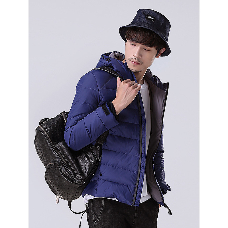 千仞岗(CHERICOM)秋冬新款男士羽绒服时尚短款冬装休闲潮流连帽外套 XL 水墨蓝