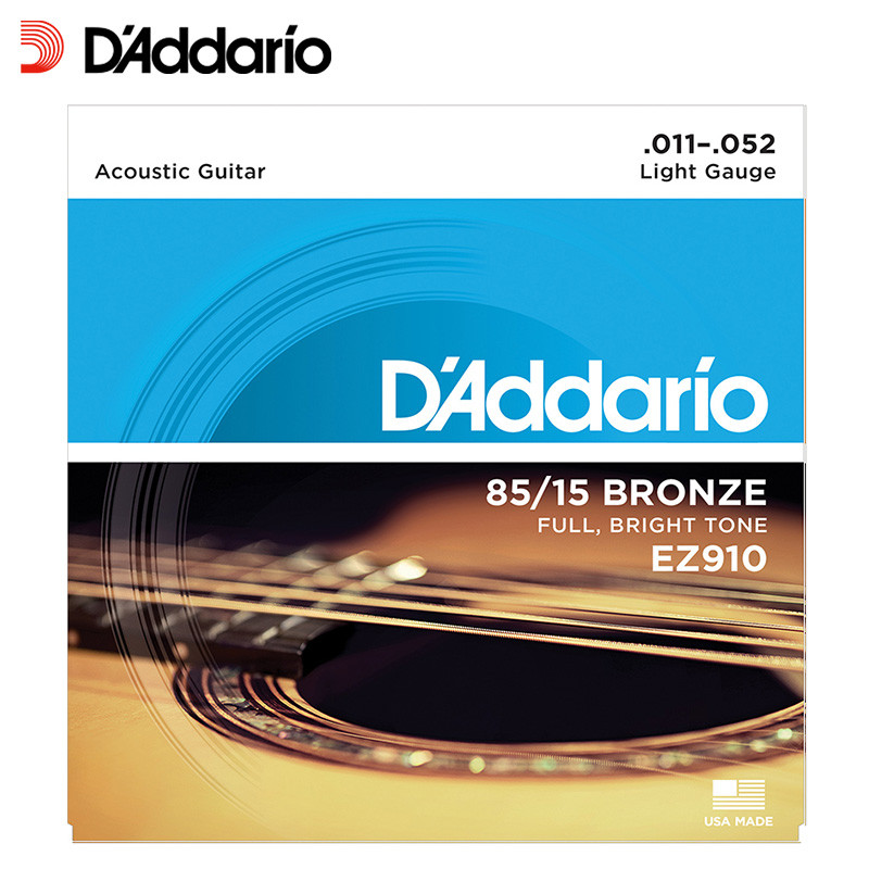 达达里奥（D’Addario）EZ910 美国原装进口民谣吉他黄铜弦套弦琴弦 EZ910(11-52黄铜) 金色