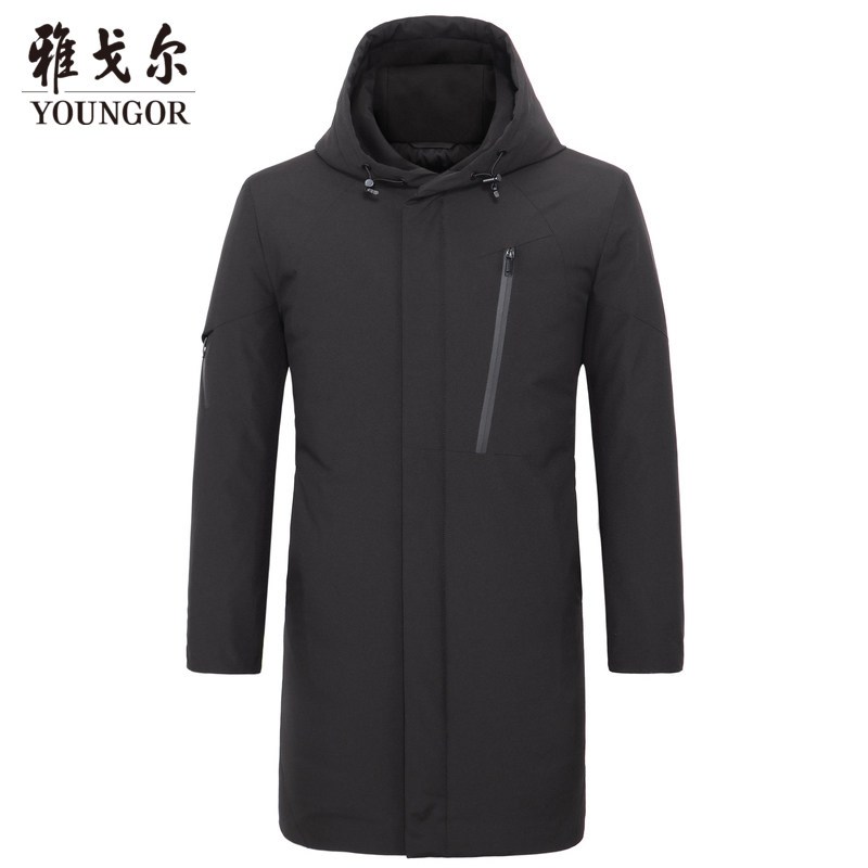 雅戈尔冬季新款男士中长款长羽绒服商务休闲保暖连帽纯色外套1019_1 170/92A 黑色429953AQA