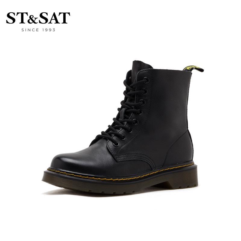ST&SAT/星期六圆头低跟方跟马丁靴女靴SS93116765 10黑色 37码