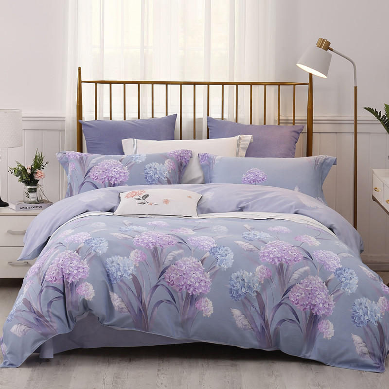 水星家纺 【断码清仓】全棉印花床上全棉四件套纯棉被套床单枕套 床上用品 繁花梦语(婴儿蓝/床笠款) 适用1.2m床建议搭配150*210cm被芯