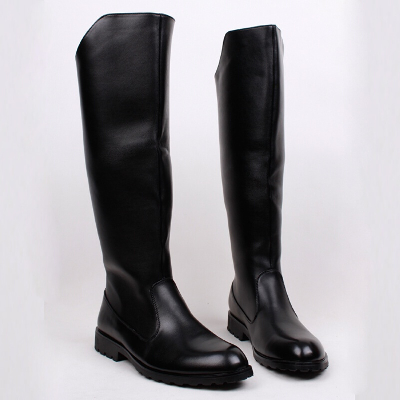 BOMINA男士高帮马靴内增高长筒皮靴子真皮保暖过膝长靴秋冬款工作靴_383 6817-1黑色加棉标准款 44（标准皮鞋码）