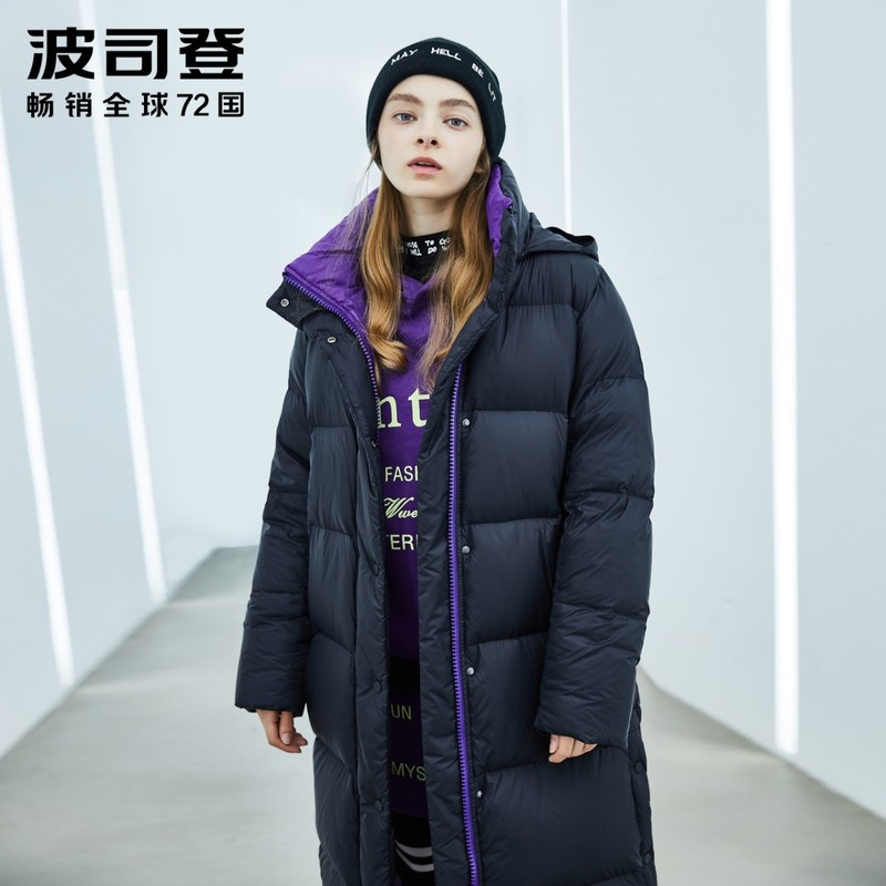 波司登羽绒服女2018新款厚款长款鹅绒PUFF膨胀系列 黑色8056 155/80A