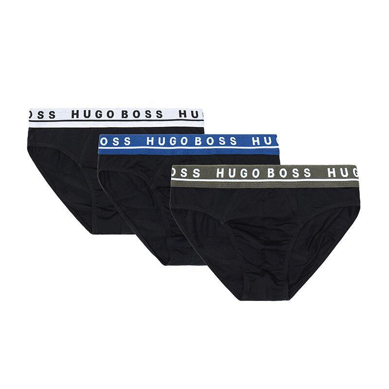 HUGO BOSS 雨果博斯 男款棉质三角内裤三件套装 50415193 964-黑色/绿色蓝色灰色 XXL