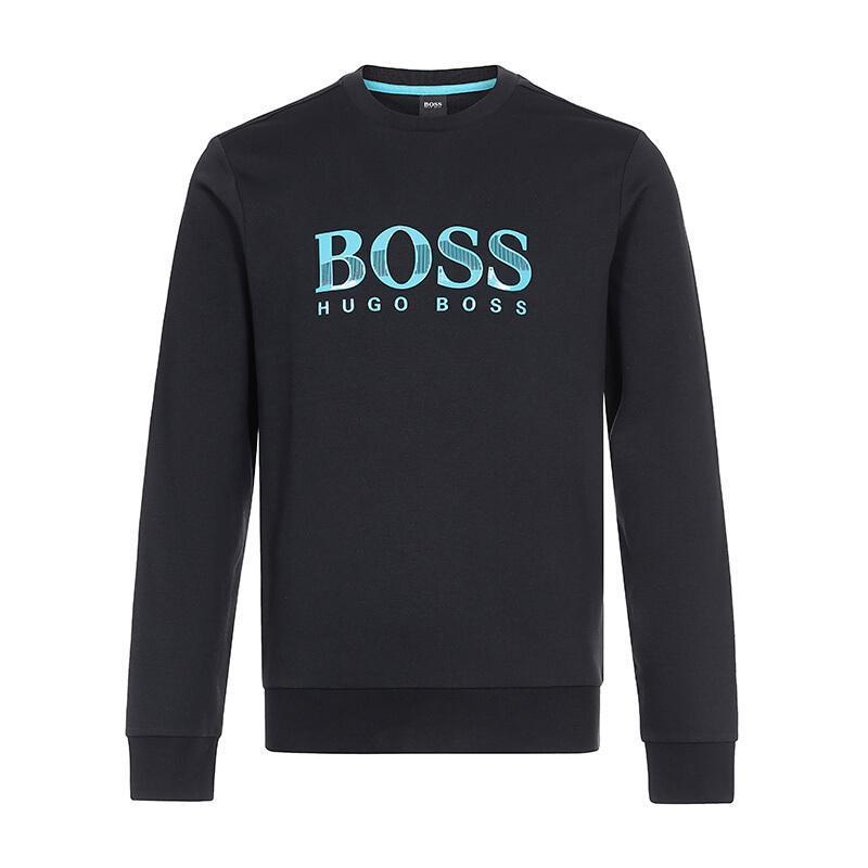 HUGO BOSS 雨果博斯 男款棉/聚酯纤维圆领长袖卫衣运动衫 50414670 001-黑色LOGO印花 S