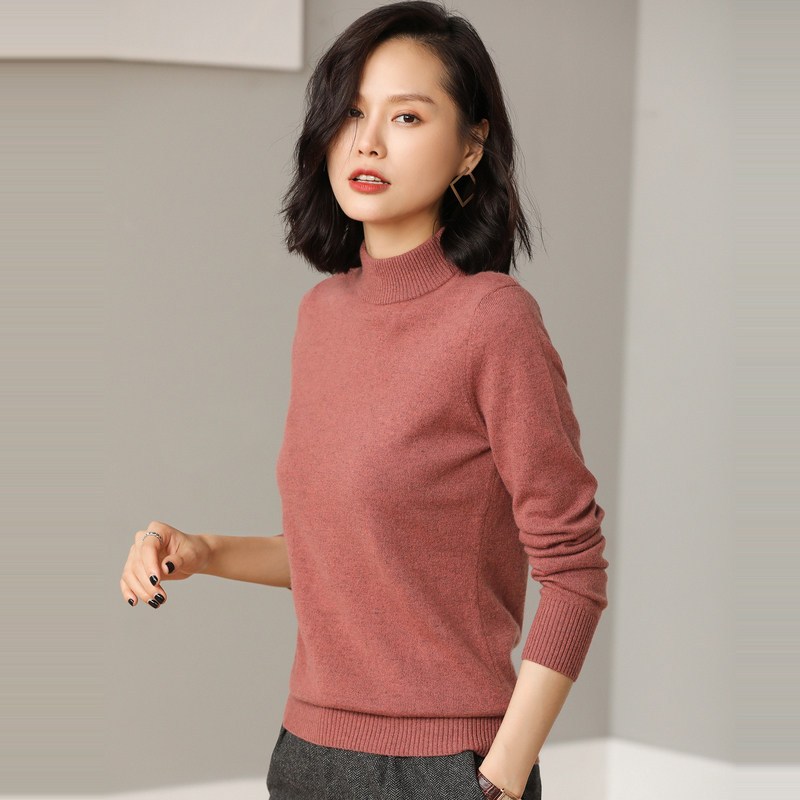恒源祥羊绒衫半高领秋冬纯羊绒毛线衫针织衫百搭毛衣女保暖打底衫_7 165/88A 普拉砂红