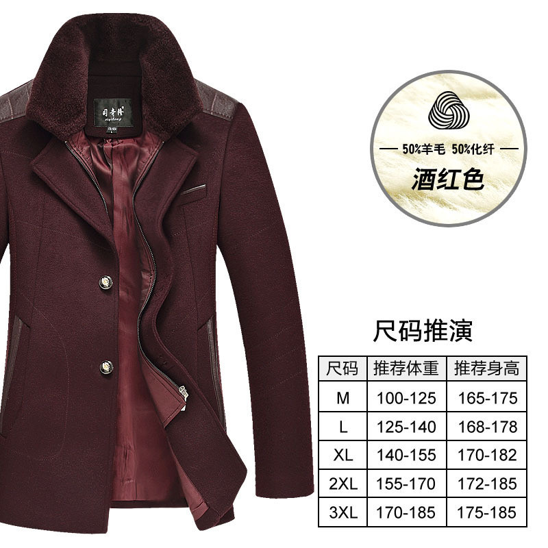 司奇隆羊毛呢大衣中年爸爸装加绒加厚可拆卸大毛领毛呢外套男大衣 195/XXXXL 1803灰色【短款加绒】