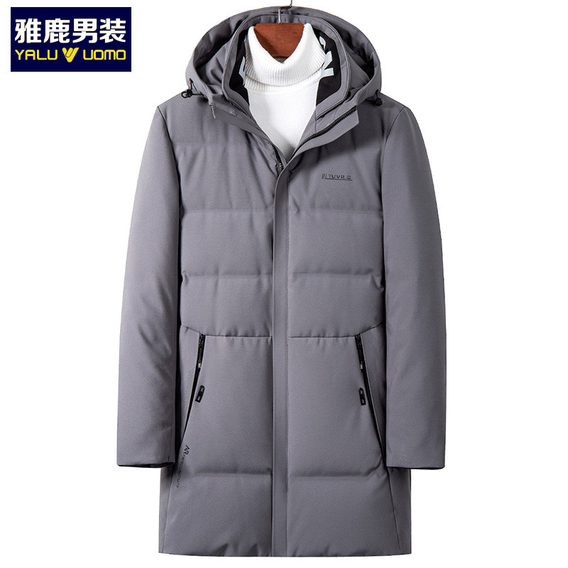 雅鹿男装冬季新品男士时尚中长款简约保暖男士羽绒服WD67U0654 2111灰色 175