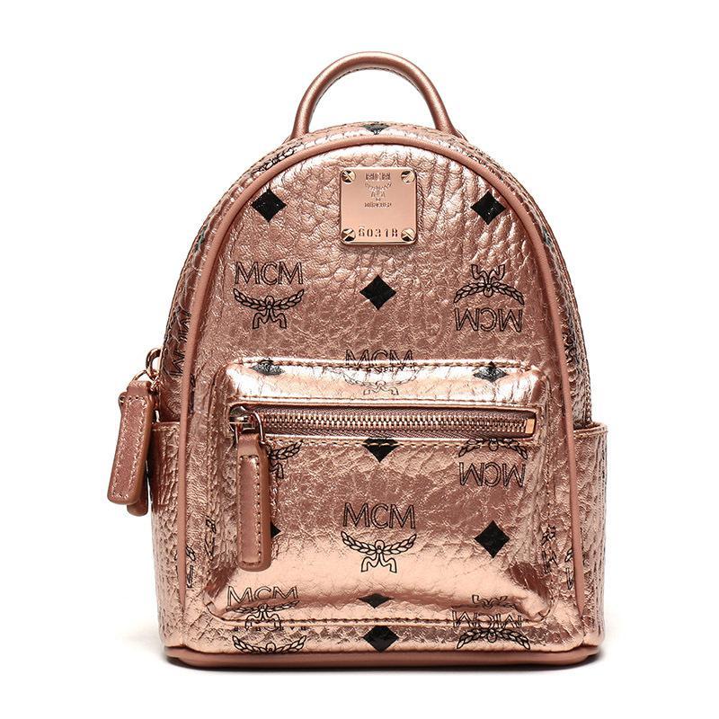 MCM 女士Essential Visetos系列涂层帆布手提单肩斜挎包双肩包 MWR9ASE78 TC001-香槟金色LOGO图案